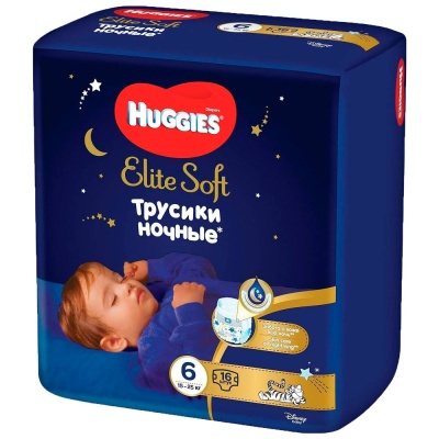 Трусики подгузники Элит Софт ночные 6 размер 15-25кг 16 шт Huggies 1